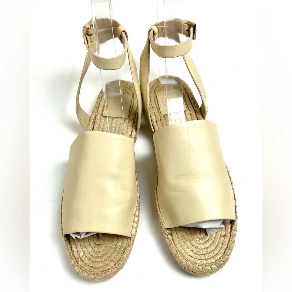 Tory Burch  Elegant Cream Leather Espadrille Sandals
